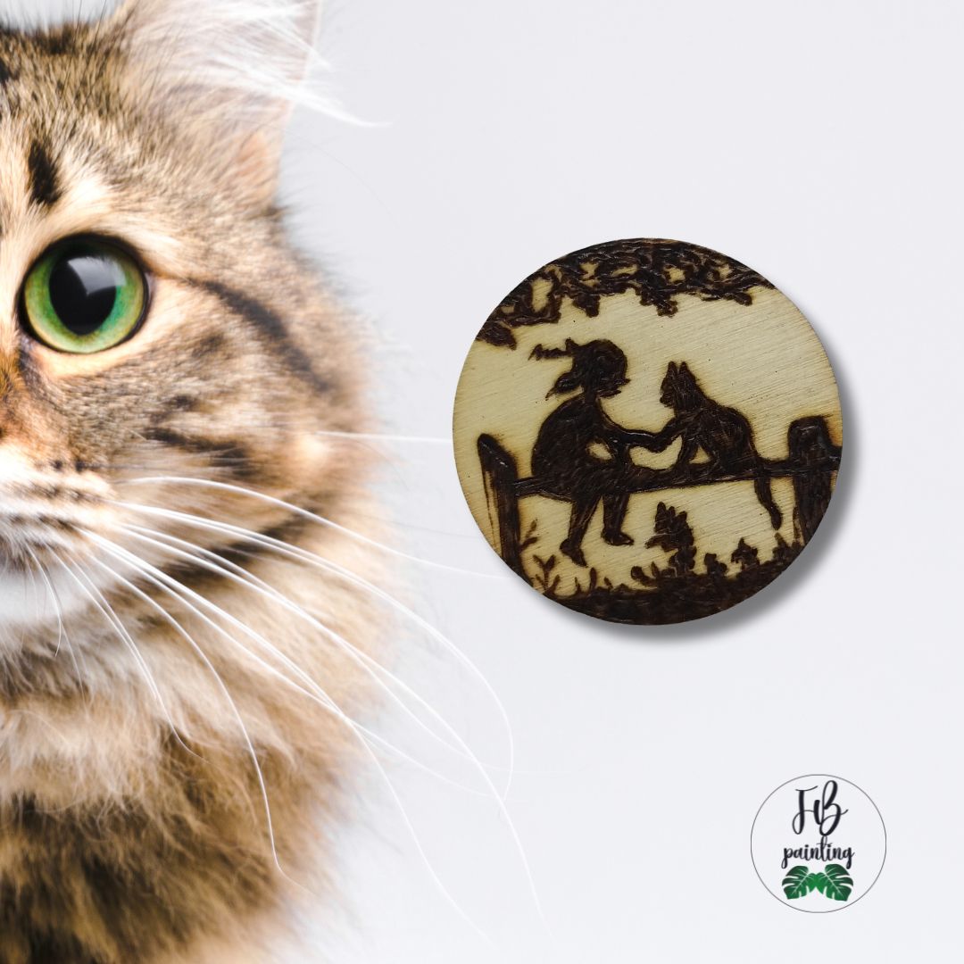 CALAMITA IN LEGNO - BIMBA E GATTO